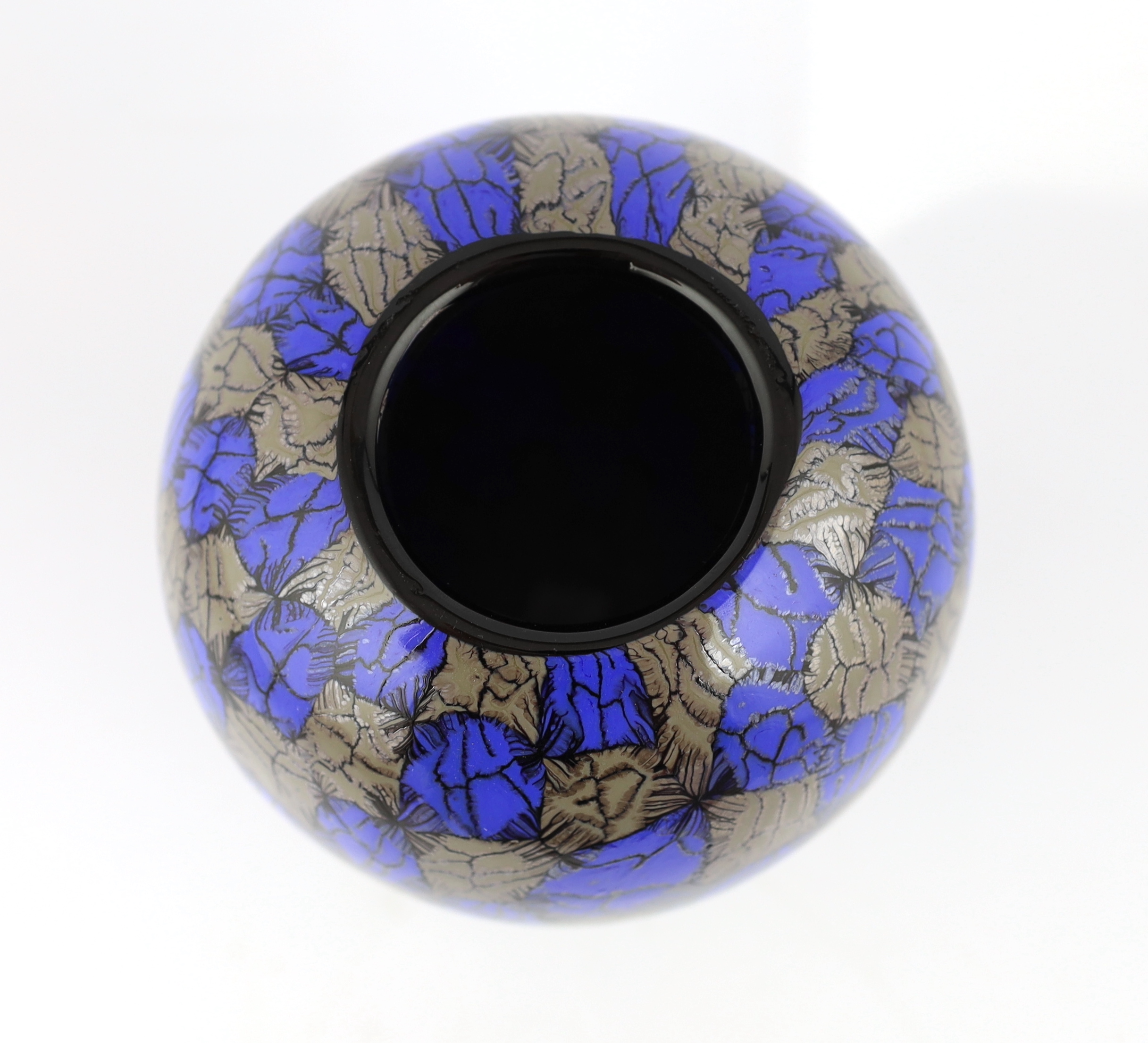 Vittorio Ferro (1932-2012) for Fratelli Pagnin. A Murano glass Murrine vase, in blue and grey, signed, 24cm, Please note this lot attracts an additional import tax of 20% on the hammer price